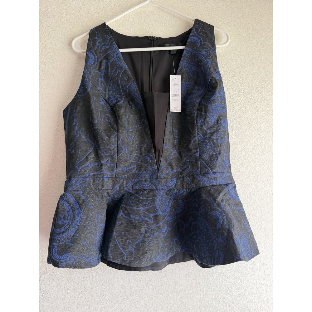 NWT White House Black Market Black And blue Peplum Top Womens‎ Sz 14 Bustier